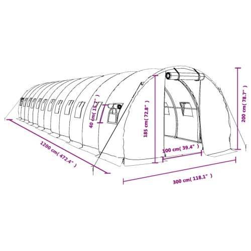 Staklenik s čeličnim okvirom bijeli 36 m² 12 x 3 x 2 m - Bijela 12 x 3 x 2 m 1 Cijena