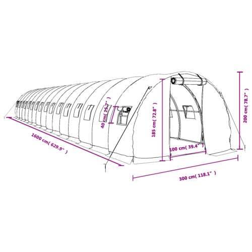 Staklenik s čeličnim okvirom bijeli 48 m² 16 x 3 x 2 m - Bijela 16 x 3 x 2 m 1 Cijena