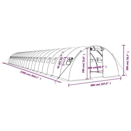 Staklenik s čeličnim okvirom zeleni 88 m² 22 x 4 x 2 m - Zelena 22 x 4 x 2 m 1 Cijena