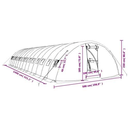 Staklenik s čeličnim okvirom bijeli 70 m² 14 x 5 x 2,3 m - Bijela 14 x 5 x 2.3 m 1 Cijena