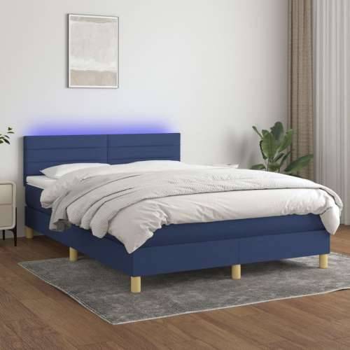 Krevet box spring s madracem LED plavi 140x200 cm od tkanine - Plava 140 x 200 cm vodoravne pruge Cijena