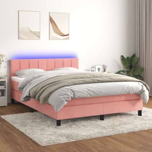 Krevet box spring s madracem LED ružičasti 140x190cm baršunasti - Ružičasta 140 x 190 cm Blok s kvadratima Cijena
