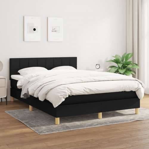Krevet s oprugama i madracem crni 140 x 190 cm od tkanine - Crna 140 x 190 cm Blok s kvadratima Cijena