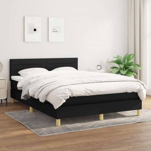 Krevet s oprugama i madracem crni 140 x 190 cm od tkanine - Crna 140 x 190 cm vodoravne pruge Cijena
