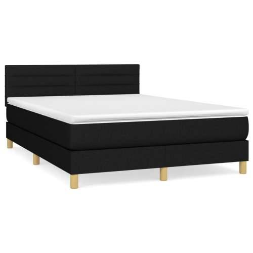 Krevet s oprugama i madracem crni 140 x 190 cm od tkanine - Crna 140 x 190 cm vodoravne pruge Cijena