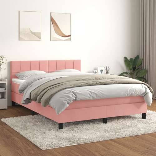 Krevet s oprugama i madracem ružičasti 140x190 cm baršunasti