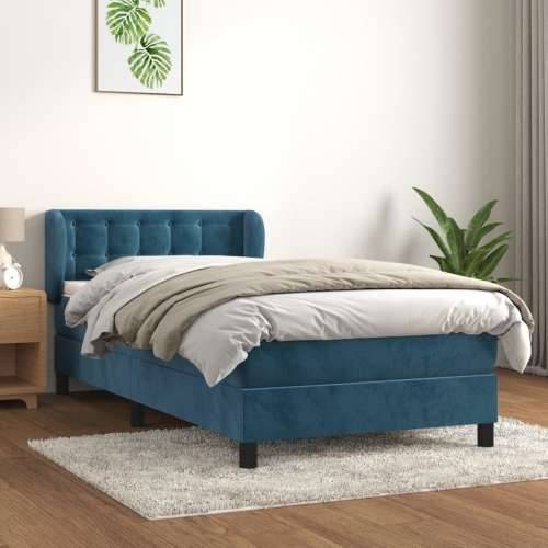 Box spring krevet s madracem tamnoplavi 90x190 cm baršunasti - Tamno plava 90 x 190 cm gumbi Cijena