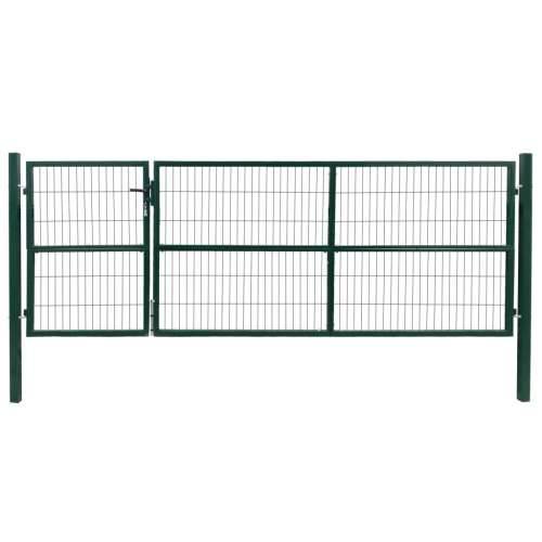 Vrtna vrata za ogradu sa stupovima 350 x 120 cm čelična zelena - Zelena 120 cm Cijena
