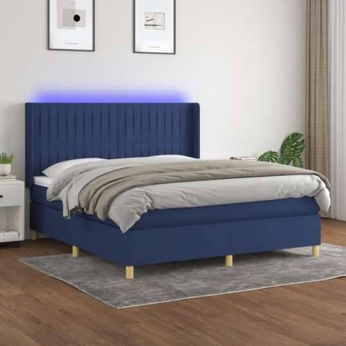 Krevet box spring s madracem LED plavi 180x200 cm od tkanine - Plava 180 x 200 cm Okomite pruge Cijena