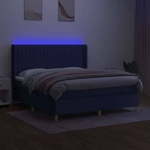 Krevet box spring s madracem LED plavi 180x200 cm od tkanine - Plava 180 x 200 cm Okomite pruge Cijena