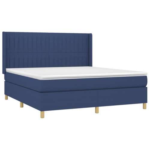 Krevet box spring s madracem LED plavi 180x200 cm od tkanine - Plava 180 x 200 cm Okomite pruge Cijena