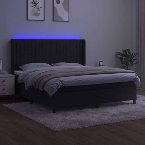 Krevet box spring s madracem LED crni 160x200 cm baršun - Crna 160 x 200 cm Okomite pruge Cijena