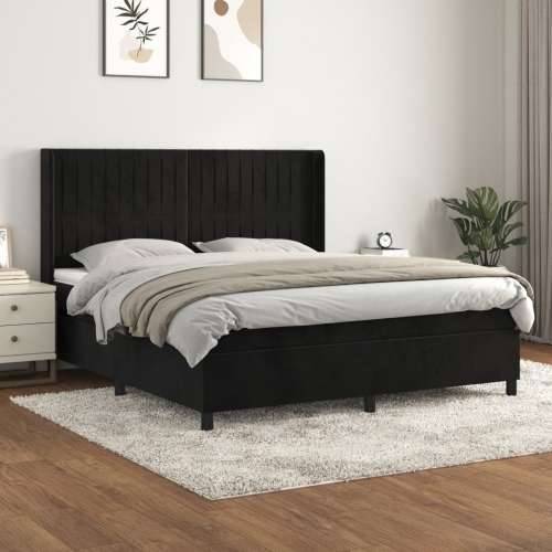 Krevet s oprugama i madracem crni 160x200 cm baršunasti - Crna 160 x 200 cm Okomite pruge Cijena