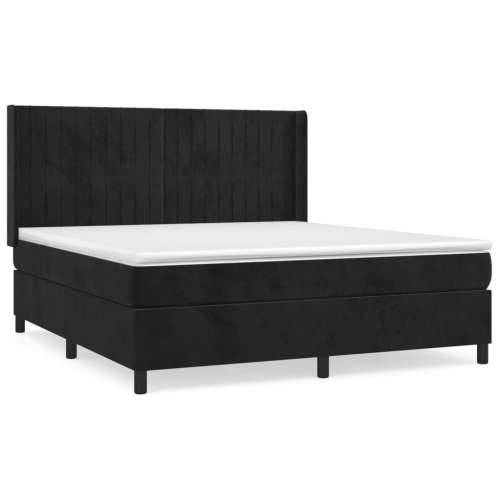Krevet s oprugama i madracem crni 160x200 cm baršunasti - Crna 160 x 200 cm Okomite pruge Cijena