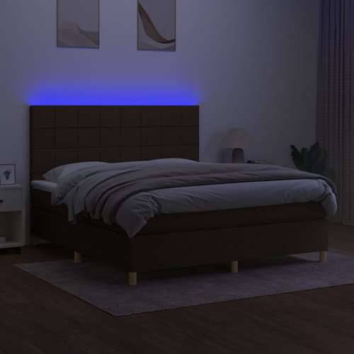 Krevet box spring s madracem LED tamnosmeđi 180x200 cm tkanina - Tamno smeđa 180 x 200 cm Blok s kvadratima Cijena