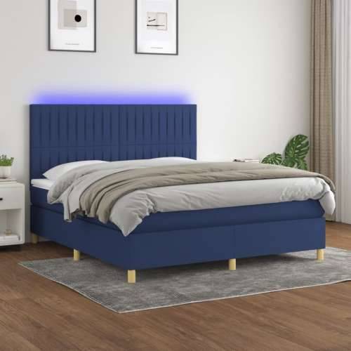 Krevet box spring s madracem LED plavi 180x200 cm od tkanine - Plava 180 x 200 cm Okomite pruge Cijena