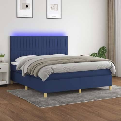 Krevet box spring s madracem LED plavi 180x200 cm od tkanine