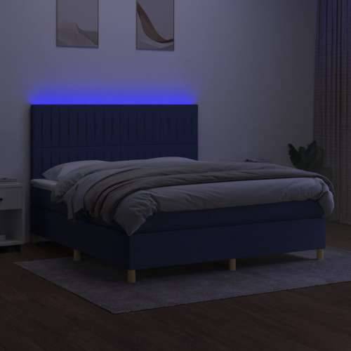 Krevet box spring s madracem LED plavi 180x200 cm od tkanine Cijena