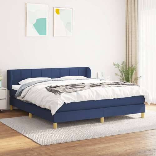 Krevet s oprugama i madracem plavi 160x200 cm od tkanine - Plava 160 x 200 cm Blok s kvadratima Cijena