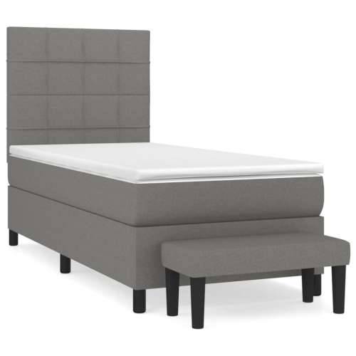 Krevet s oprugama i madracem tamnosivi 90 x 190 cm od tkanine - Tamno siva 90 x 190 cm Blok s kvadratima Cijena