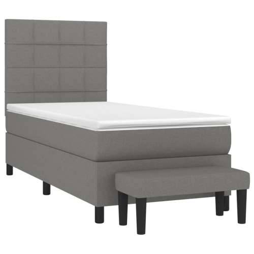 Krevet s oprugama i madracem tamnosivi 90 x 190 cm od tkanine - Tamno siva 90 x 190 cm Blok s kvadratima Cijena