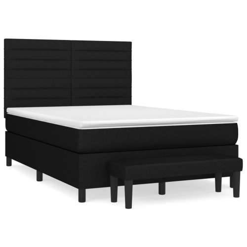 Krevet s oprugama i madracem crni 140 x 190 cm od tkanine - Crna 140 x 190 cm vodoravne pruge Cijena