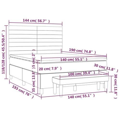 Krevet s oprugama i madracem crni 140 x 190 cm od tkanine - Crna 140 x 190 cm vodoravne pruge Cijena