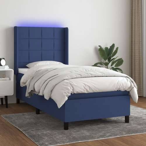 Krevet box spring s madracem LED plavi 100x200 cm od tkanine - Plava 100 x 200 cm Blok s kvadratima Cijena