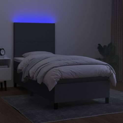 Krevet box spring s madracem LED tamnosivi 90x190 cm tkanina - Tamno siva 90 x 190 cm Gladak dizajn Cijena