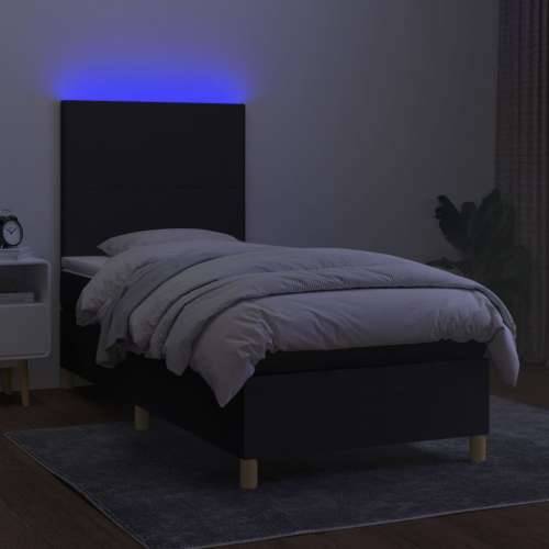 Krevet box spring s madracem LED crni 90x190 cm od tkanine Cijena