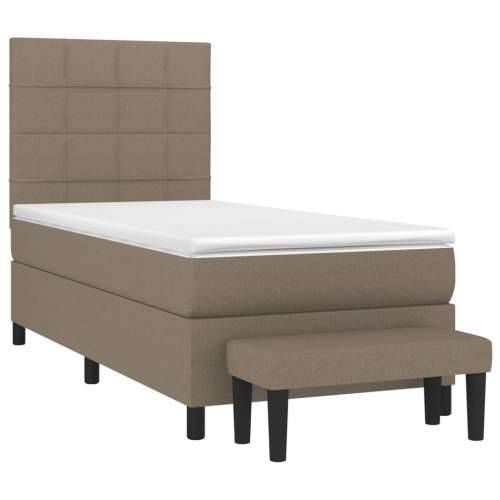 Krevet s oprugama i madracem smeđesivi 90x200 cm od tkanine - Sivo-smeđa 90 x 200 cm Blok s kvadratima Cijena