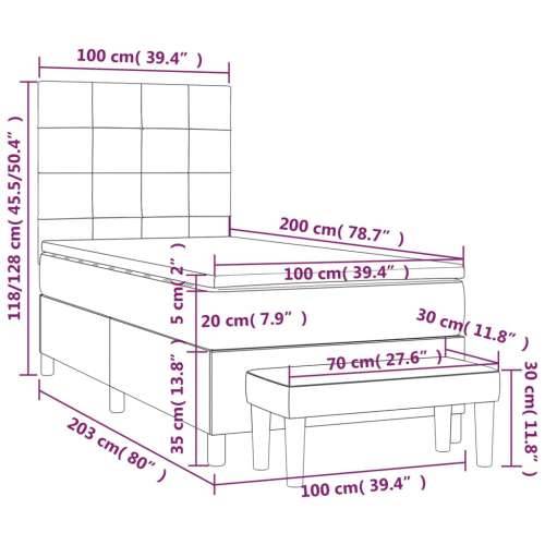 Krevet s oprugama i madracem smeđesivi 100 x 200 cm od tkanine - Sivo-smeđa 100 x 200 cm Blok s kvadratima Cijena
