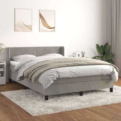 Krevet s oprugama i madracem svjetlosivi 140x190 cm baršunasti - Svjetlosiva 140 x 190 cm Gladak dizajn Cijena
