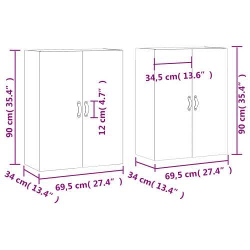 Zidni ormarići 2 kom boja dimljenog hrasta 69,5 x 34 x 90 cm - Dimljeni hrast 2 Koža Cijena