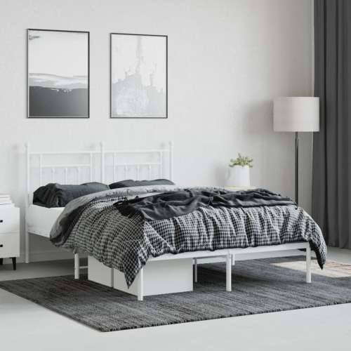 Metalni okvir za krevet s uzglavljem bijeli 140 x 190 cm - Bijela 140 x 190 cm s uzglavljem Cijena