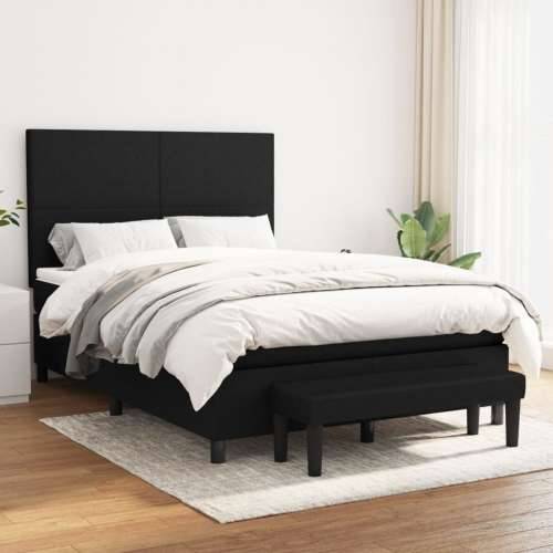 Krevet s oprugama i madracem crni 140 x 190 cm od tkanine - Crna 140 x 190 cm Gladak dizajn Cijena