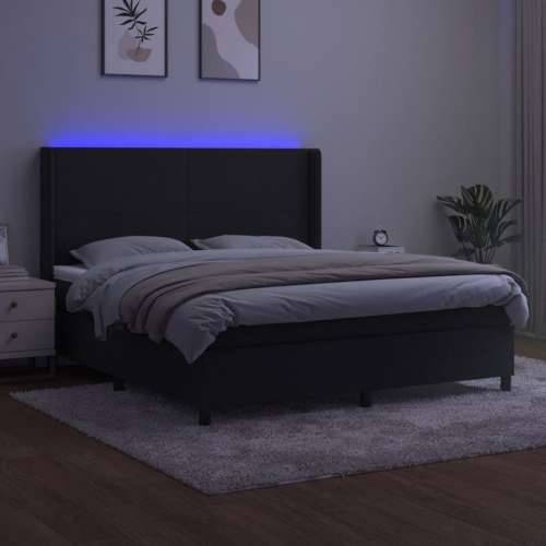 Krevet box spring s madracem LED crni 160x200 cm baršun - Crna 160 x 200 cm Gladak dizajn Cijena
