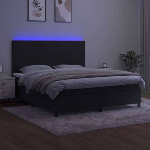 Krevet box spring s madracem LED crni 160x200 cm baršun - Crna 160 x 200 cm Gladak dizajn Cijena
