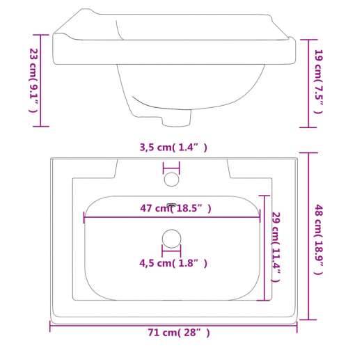 Kupaonski Lavabo - Umivaonik bijeli 71 x 48 x 23 cm pravokutni keramički - 71 x 48 x 23 cm Cijena