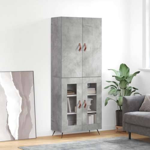 Visoka komoda siva betona 69,5x34x180 cm od konstruiranog drva - Beton siva 1 2 staklena vrata Cijena