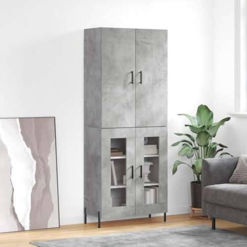 Visoka komoda siva betona 69,5x34x180 cm od konstruiranog drva - Beton siva 1 2 staklena vrata Cijena