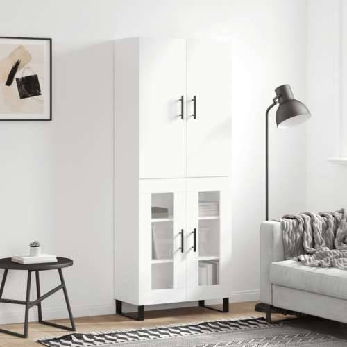 Visoka komoda bijela 69,5x34x180 cm konstruirano drvo - Bijela 1 2 staklena vrata Cijena