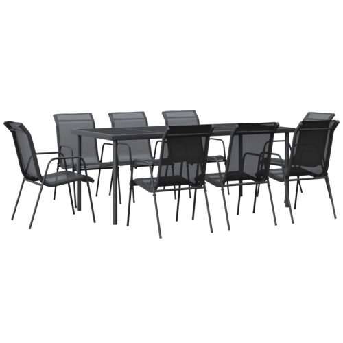 Vrtna garnitura - 9-dijelni vrtni blagovaonski set crni od čelika i tekstilena - Dužina stola 190 cm 8 Cijena