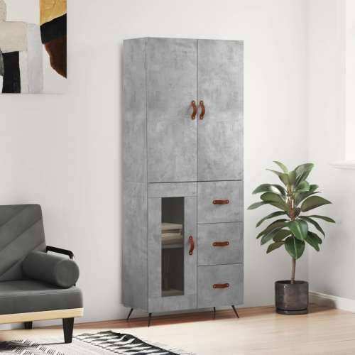 Visoka komoda siva betona 69,5x34x180 cm od konstruiranog drva - Beton siva 1 1 staklena vrata 3 ladice Cijena