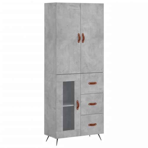 Visoka komoda siva betona 69,5x34x180 cm od konstruiranog drva - Beton siva 1 1 staklena vrata 3 ladice Cijena