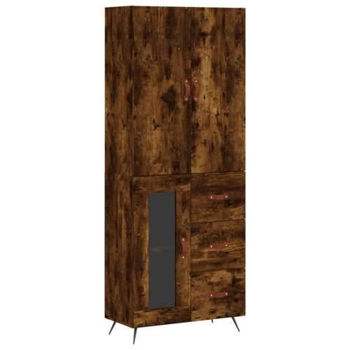 Visoka komoda dimljeni hrast 69,5x34x180 cm konstruiranog drva - Dimljeni hrast 1 1 staklena vrata 3 ladice Cijena