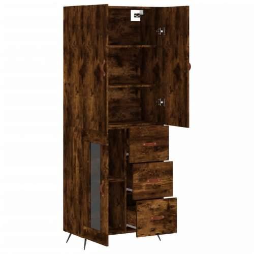 Visoka komoda dimljeni hrast 69,5x34x180 cm konstruiranog drva - Dimljeni hrast 1 1 staklena vrata 3 ladice Cijena