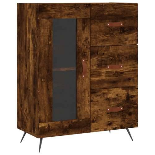 Visoka komoda dimljeni hrast 69,5x34x180 cm konstruiranog drva - Dimljeni hrast 1 1 staklena vrata 3 ladice Cijena