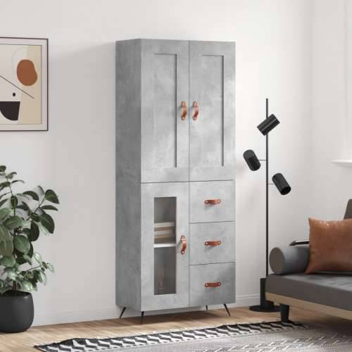 Visoka komoda siva betona 69,5x34x180 cm od konstruiranog drva - Beton siva 1 1 staklena vrata 3 ladice Cijena