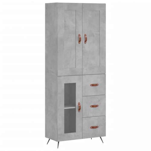 Visoka komoda siva betona 69,5x34x180 cm od konstruiranog drva - Beton siva 1 1 staklena vrata 3 ladice Cijena